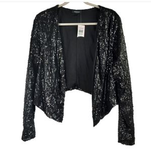Torrid Women's Sequin Drape Black Jacket Blazer Open Front Size 1 - 14/16  XL